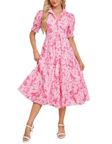 Kedera Women Summer Casual Maxi Dress Trendy 2025 Puff Short Sleeve V Neck Ruffle Tiered Flowy Boho Beach Long Dresses