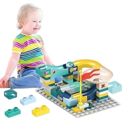 KIDMOMI WHERE LOVE GROWS 66 PCS Sliding Track Blocks with Ball - Variable Sliding Marble Race Building Blocks Toy for Kids | Fun 66 PCS Set of Sliding Track Blocks-image-27