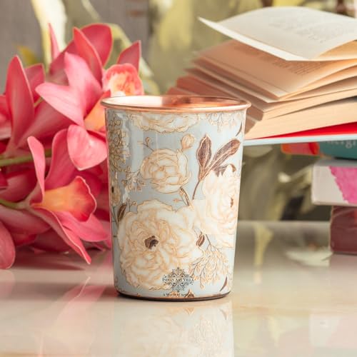 Image of INDIAN ART VILLA Copper Gold Print Design Glass - 275 ML, Ayurvedic Copper Drinkware for Daily Use, Elegant Handcrafted Water Glass for Home, Office, and Gifting, Set of 1