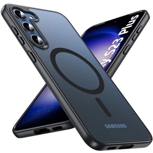 OWKEY for Samsung Galaxy S23 Plus Case 6.6'', Magnetic S23 Plus Case Compatible with Magsafe, [Military Grade Shockproof] Translucent Back Slim Bumper Cover Phone Case, Black