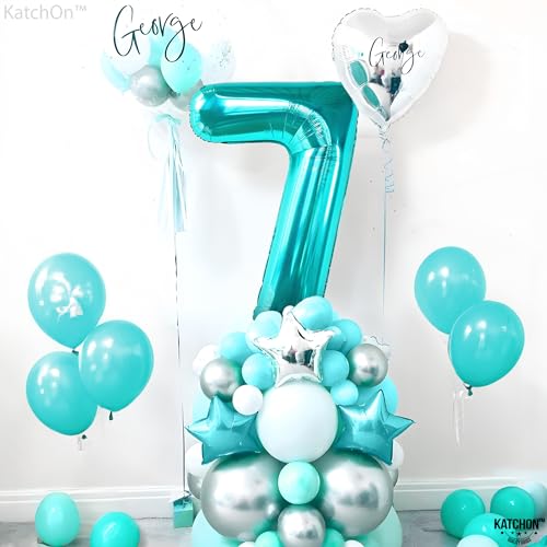 Image of KatchOn, Aqua Blue 40 Inch Number 7 Balloon - 1pcs | Birthday Decorations for Boys & Girls | Unisex Ocean Themed 7th Birthday Party Supplies