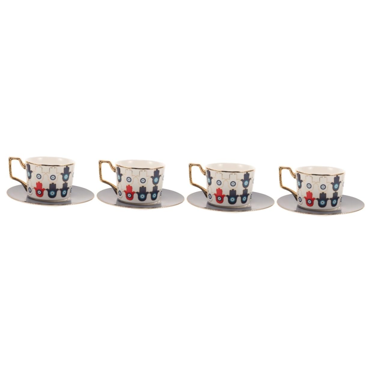 iplusmile 4sets Tazze Ceramica Con Saucer Tazza Evil Eye Per Tè e Caffè Design Minimalista Per Bevande Per Casa e Pomeriggi Di Relax