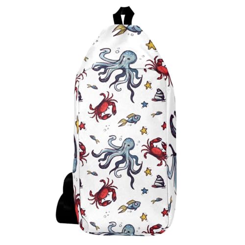 Sac à dos à bandoulière multicolore aux motifs de poissons et faune marine