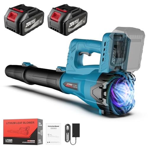 Leaf Blower Cordless with 2 x 4.0 Ah Battery and Charger, 160MPH/580CFM High Power Lightweight Handheld Electric Snow Blower with 2 Extended Tubes for Lawn, Yard, Leaves, Dust, Snow Care (Blue)