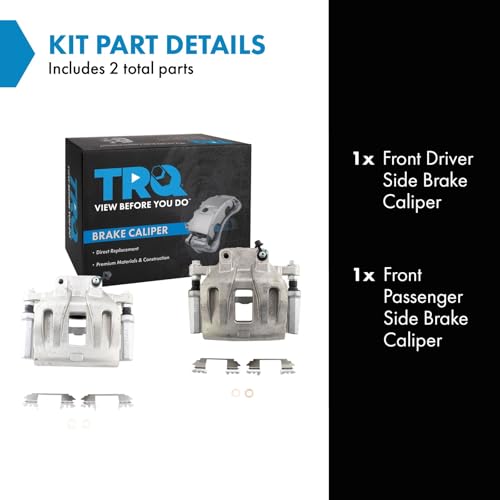 Image of TRQ Front Driver and Passenger Side Brake Caliper Set Caliper Brackets Hardware Compatible with 05-11 Chrysler 300 RWD Single Piston Front Calipers 2006 Dodge Charger Single Piston Calipers
