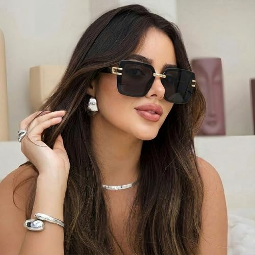 Image of HASHTAG EYEWEAR Stylish Square Sunglasses for Women | UV400 Protection | Oversized Designer Shades | Trendy Eyewear | Summer Sun Protection | Fashionable Goggle
