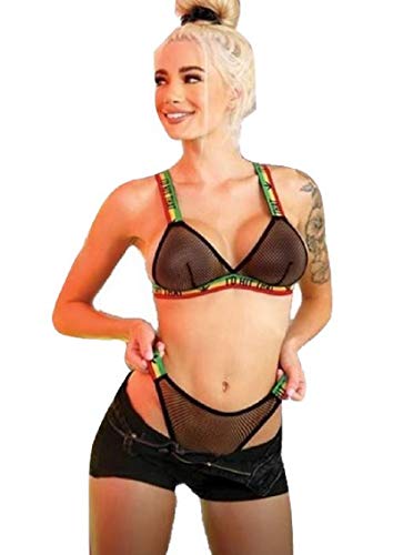 Fantasy Lingerie Vibes I'd Hit That Net Bralette & Panty Black (Large - X-Large)