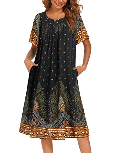 Image of Ekouaer Womens Nightgown Short Sleeve House Dress with Pockets-Floral Print Mumu Dress
