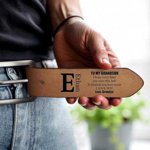 To My Grandson, I Hope Every Time You Wear This Belt It Reminds You How Much I Love You, Belt for Grandson from Grandma, Father's Day Grandson Engraved Leather Belt, Grandson Gifts from Grandma4