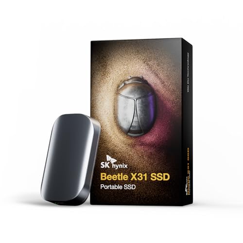 SK hynix Beetle X31 2TB Portable SSD with DRAM, up to 1050MB/s, USB 3.2 Gen2, External Hard Drive Compatible with PC, Mac, Laptop, PS5 (Dark Grey)