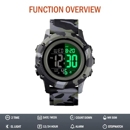 CKE Men's Digital Sports Watch Large Face Waterproof Wrist Watches for Men with Stopwatch Alarm LED Back Light4