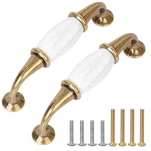 Comparison: Best Color Hardware For White Cabinets 10 Xisakaca Retro Ceramics Cabinet Handles, French Style 2 Pcs White Ceramic Zinc Alloy Pulls with Screws for Cupboards Wardrobe Drawer Dresser, 3.7" Inch Center to Center Spacing