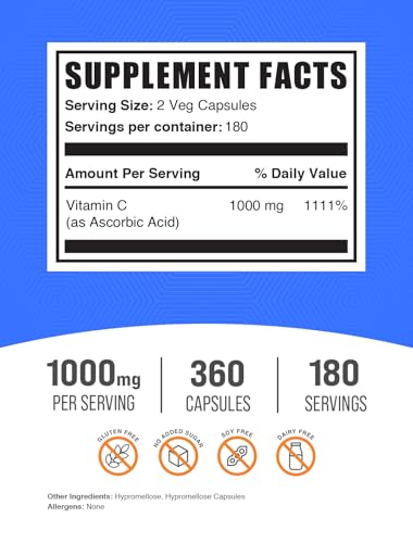 Bulksupplements AA Ascorbic Acid Capsules - Ascorbic Acid Vitamin C 1000Mg, Vitamin C Supplement thumb #1