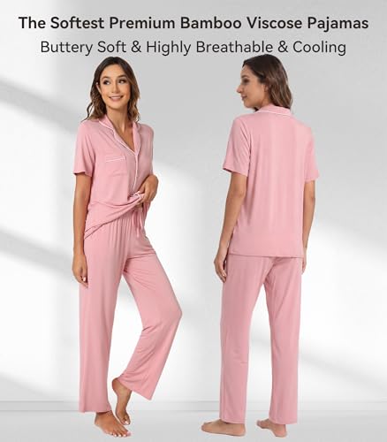 Image of WiWi Viscose from Bamboo Women's Pajamas Set Super Soft Button Down Top and Pants Sleepwear Cooling Pjs S-3X