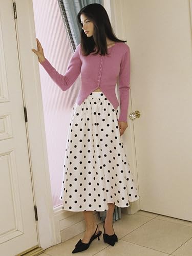CIDER Skirts for Women Polka Dot Ruffle Maxi Skirt Mid Waist A Line Pocket Elegant Casual Skirts Flowy Long Skirt4