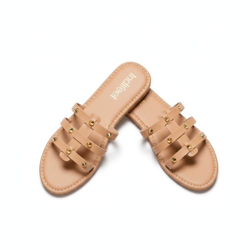 Flats for Women, Women's Stylish Studded Flat Footwear, Woman Latest Open Toe Slippers, Girls Embellished Slip Ons Chappals, Ladies Fancy Slip On Chappal-image-25