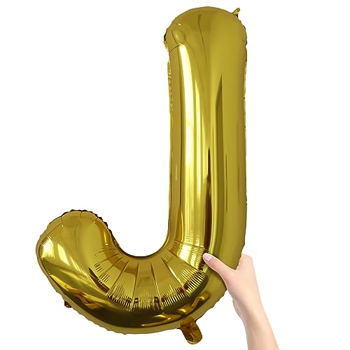 Image of Letter Balloons Gold Party Balloon - 40 Inch Large Gold Letter J Balloon, Letter Balloon Birthday Decorations, Balloon for Women Men Anniversary Party Decorations Supplies