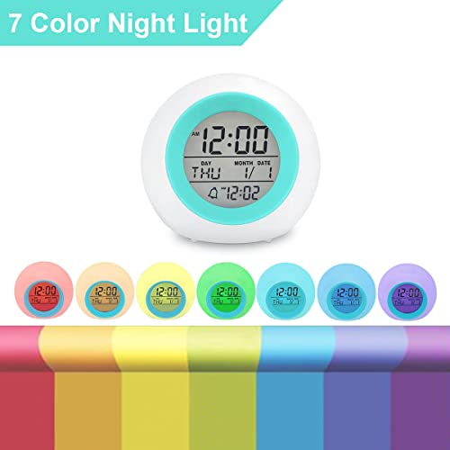 Kids Digital Alarm Clock, With 7 Color Night Light, Small, For Boys And Girls, To Wake Up At Bedroom, Bedside, Batteries Operated, Power Cord Operated(Blue) #TOP1