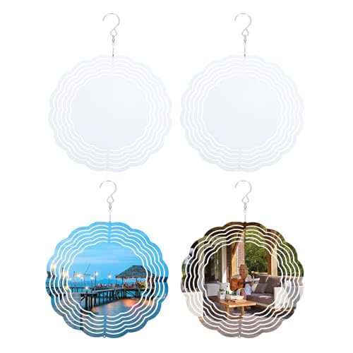 PATIKIL 8 Inch Sublimation Wind Spinners, 4 Pcs Sublimation Wind Spinners Blanks 3D Circle Double Sided with Hanger DIY Arts Crafts Ornaments for Patio Garden Yard Porch, White
