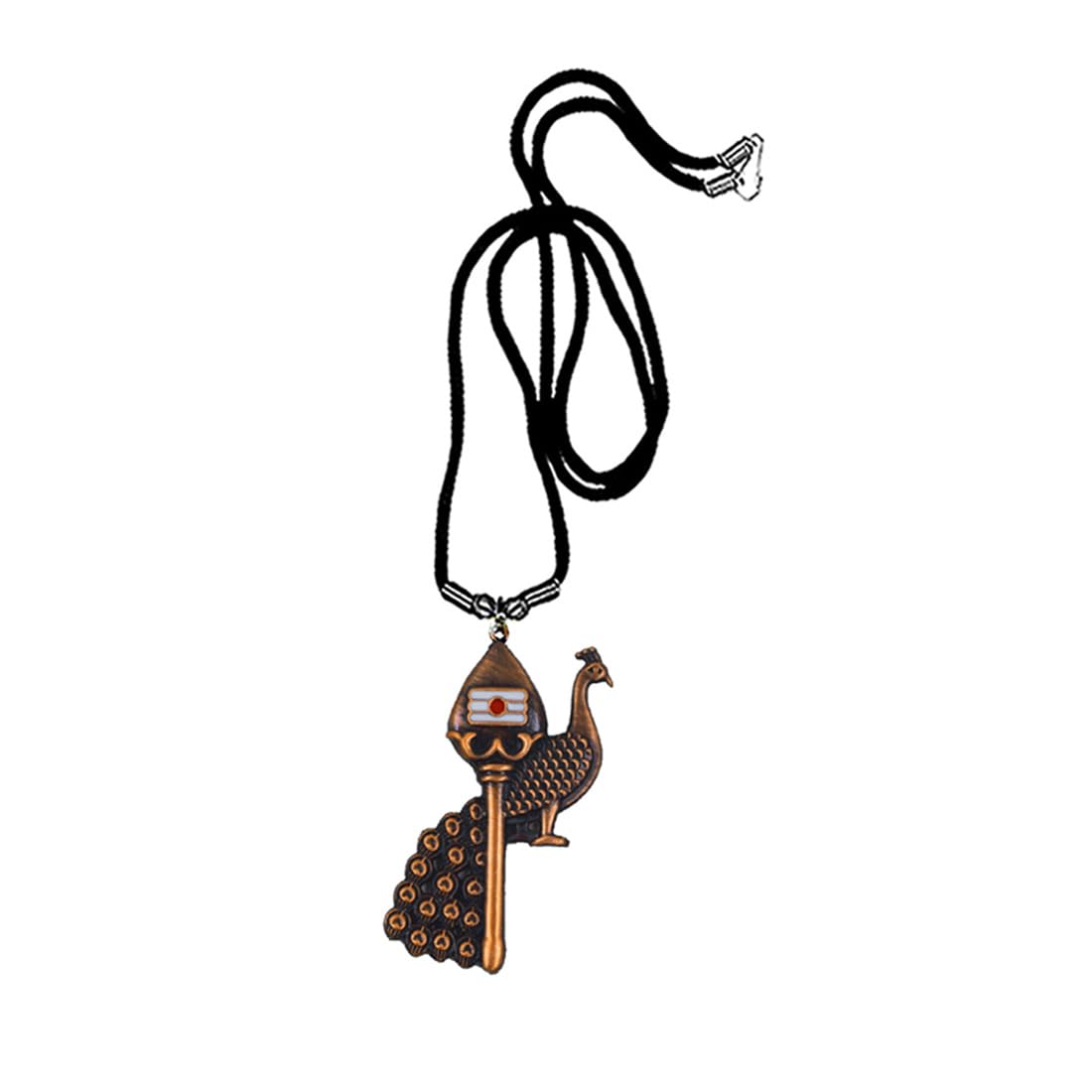 Lord Murugan Tamil Om Vel Peacock Feather Grey Cord Chain Pendnet for Men and Women-image-27