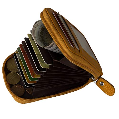 Image of Credit Card Holders Case Organizer Genuine Leather Zip-Around Security Wallet Yellow