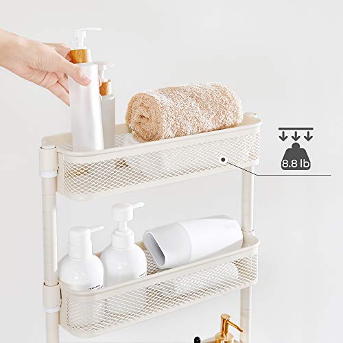 Songmics Slim Storage Cart, 4-Tier Slide-Out Trolley For Small Spaces, Bathroom And Kitchen, With Wire Baskets, Space Saving, Easy Assembly, White Ubsc065W01, 15.9 X 5.3 X 35.7 Inches #TOP3