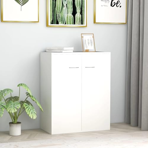 Cinyiqo Aparador, Aparadores para Salon, Aparador Entrada Recibidor, Aparador Cocina, Vitrinas para Salon, Muebles Auxiliares, de aglomerado Blanco 60x30x75 cm