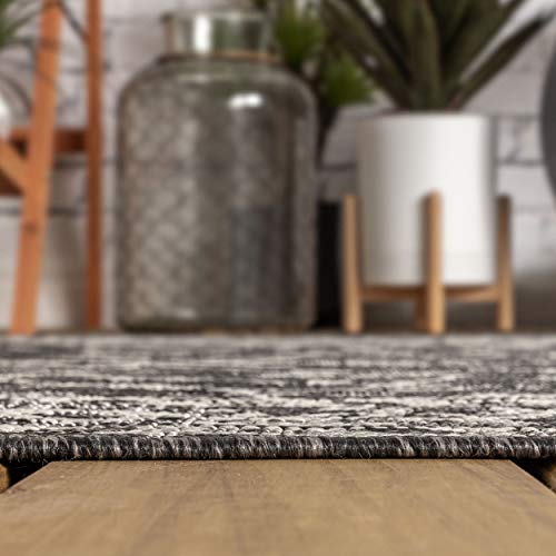 Image of JONATHAN Y Vine & Border Indoor Outdoor Octagon Area Rug 8 Ft Black /Gray, Palazzo Textured Weave for Backyard, Patio, Porch, Easy-Cleaning, High Traffic, Pet-Friendly, Non-Shedding (SMB103C-8TGN)