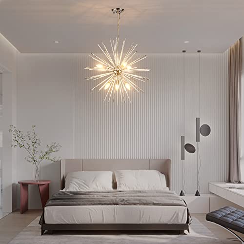 Mayna Sputnik Chandeliers 6-Light Starburst Chandelier Polished Chrome Firework Chandelier Mid Century Satellite Pendant Light For Living Room Dining Room Bedroom Kitchen,Dia 25",E12 Sockets #TOP1