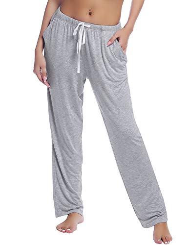 Joyaria Womens Lounge Pajama Pants Terry Sweatpants Drawstring Bottoms with Pockets (Light Gray, Small)