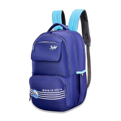 Image of Skybags Bussin Blue 42 Liters Casual Backpack for Boys & Girls with Insulated Tiffin Pocket & Rain Cover | 3 Compartments | Perfect for School & Travel - Unisex