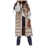 レディース ダウンベスト 冬のロングコートベストフード付きノースリーブの暖かいコートポケットソリッドカラーベストダウンジャケットコート女性の上着