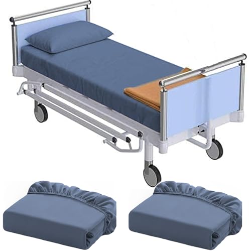 2 Pack Hospital Bed Sheets Hospital Bed Fitted Sheets for Home & Hospital Care Beds Soft Hospital Bed Sheets with Elastic Grey Cotton Soft 36 x 80 x 9 (Blue)