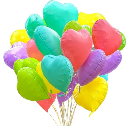 Image of 5 Colors Heart Balloons,18 Inch Color of Macaron Foil Mylar Love Heart Shaped Balloons for Anniversary Wedding Engagement Celebration Birthday Party Baby Shower Decorations(12Pcs)