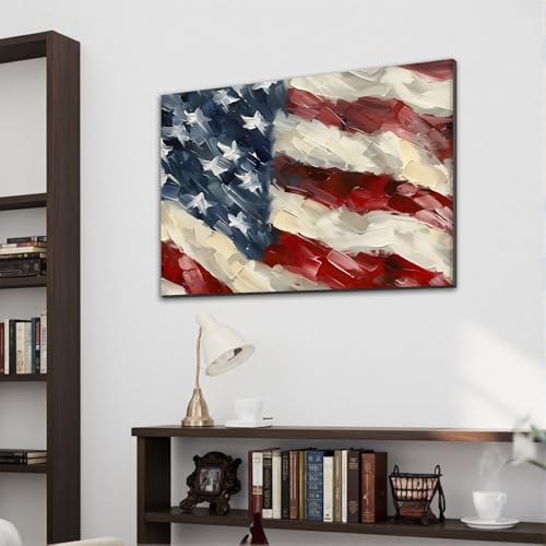 Image of Framed Bald Eagle American Flag Wall Art, Patriotic Rustic Canvas Art Pictures, USA Eagle Wall Decor, Made in USA Ready to Hang for Office Man Cave Living Room