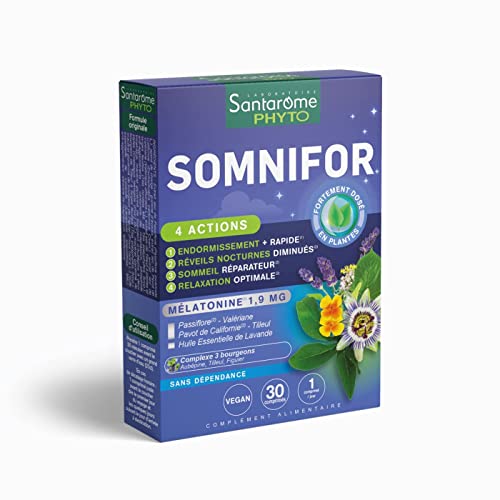 Santarome - Somnifor - Complément Alimentaire Sommeil à base de Mélatonine, de Plantes et d'Huiles Essentielles - Endormissement rapide, sommeil réparateur - 30 comprimés - Végan - Made In France Cover