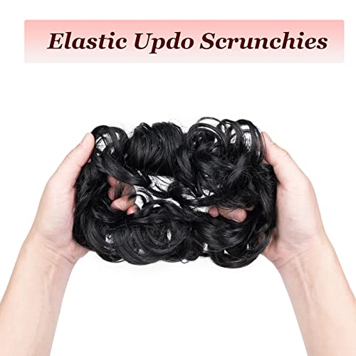 Cybelleza Messy Bun Hair Piece Curly Hair Scrunchies Thick Messy Hair Bun Updo Hairpiece Synthetic Ribbon Ponytail Extensions Donut Chignons Wavy Wig for Women Girls 35g Black - Image 3