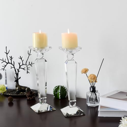 Crystal Candle Holders Set of 2,Crystal Taper/Pillar Candlestick Holders,Ultra Elegant & Modern Centerpiece Home Décor,Wedding(12inch Tall) - Image 7