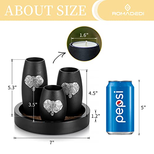 Romadedi Elephant Tealight Candle Holder, Set Of 3 Small Tea Lights Candle Holders With Tray, Centerpiece Decorations For Living Rroom, Coffee Table Decor, Dining Room, Elephant Gifts For Women #TOP4