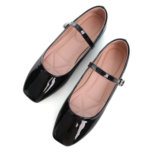 Image of TN TANGNEST Leather Flats for Women Retro Mary Jane Flats | Comfortable Square Toe Slip On Flats with Buckle Strap, Soft Work Flats Office Shoes