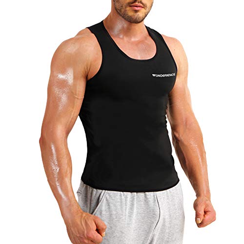 Wonderience Men s Sauna Sweat Vest Waist Trainer Workout Tank Top Slimming Body Shaper Vest for Men (Black, Large)