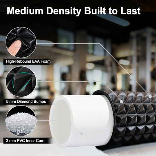 Foam Roller Set for Back Pain and Muscle Recovery Deep Tissue Relief Kit with Muscle Roller Stick Massage Ball Resistance Bands for Pilates Yoga Exercise Portable for Travel Medium-Density (Black) - Image 4