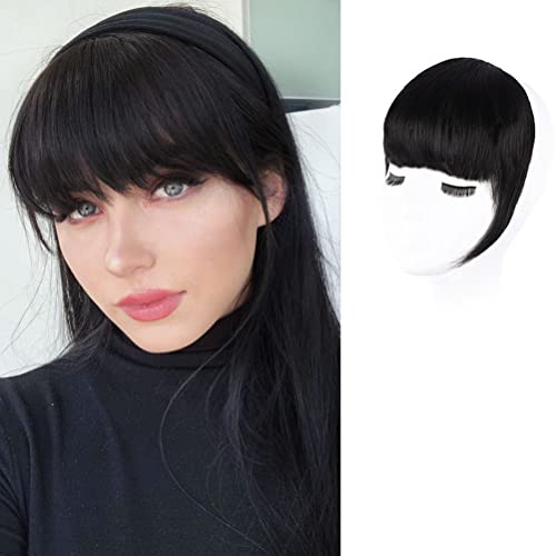 Nimoki bangs hair clip in bangs 100% human hair Bangs with temple thick bangs hairpieces for women clip on bangs fringe faker bangs for party and daily wear (Natural black)