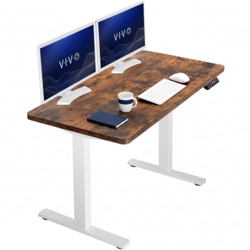 Image of VIVO Electric 43 x 24 in Rustic Standing Desk, Memory Height Adjustment, 1B Series, Holds 220 lbs, One-Piece Vintage Brown Top, White Frame, DESK-KIT-1W4N