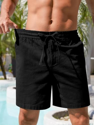 Image of Vogaan Men's Cotton Linen Shorts | Comfortable Breathable Casual Summer Shorts for Men