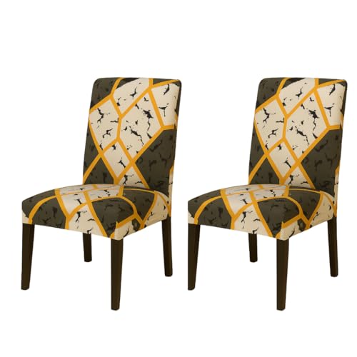Homerz Premium Pack of 2 Elastic Stretchable Dining Chair Cover, Removable Washable Elastic Floral Printed Dining Chair Covers seat Cushion pad Wooden (Marble, Pack of 2)