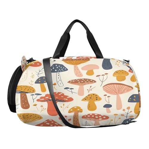 YETTASBIN Sport Travel Duffel Bag for Girls Boys, Mushroom Large Waterproof Weekender Overnight Bag, Detachable Shoulder Strap Gym Bag with Shoe Compartment & Wet Pocket2