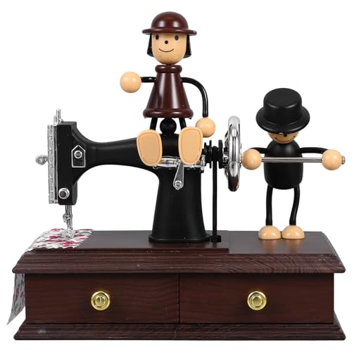 ARTIBETTER Sewing Machine Music Box Vintage Hand Crank Retro Table