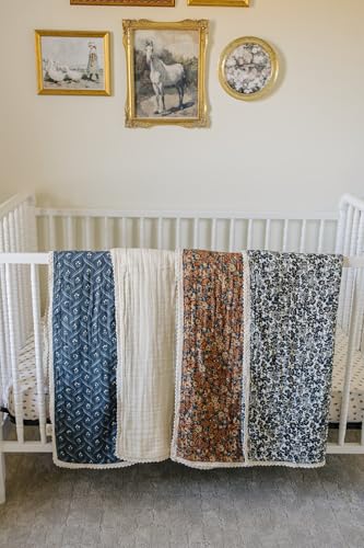 Image of Mebie Baby Muslin Quilt, Cream Lace, 100% Cotton Baby Blanket for Girls & Boys, Newborns to Toddler, Soft Swaddle Blanket, 47 inchx47 inch
