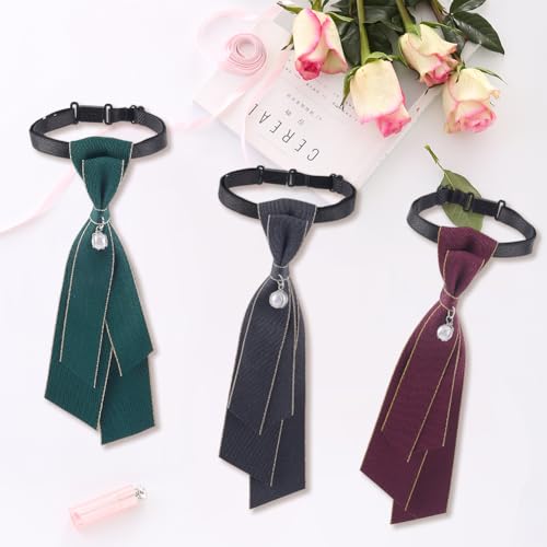 Corbata de cuello preatada con lazo de perlas de mujer accesorio de disfraz y moda versátil 8